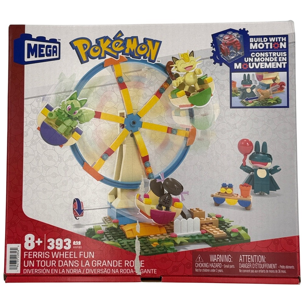 MEGA Pokemon Ferris Wheel Fun Building Set 393 Pcs Meowth Munchlax HXF80 New